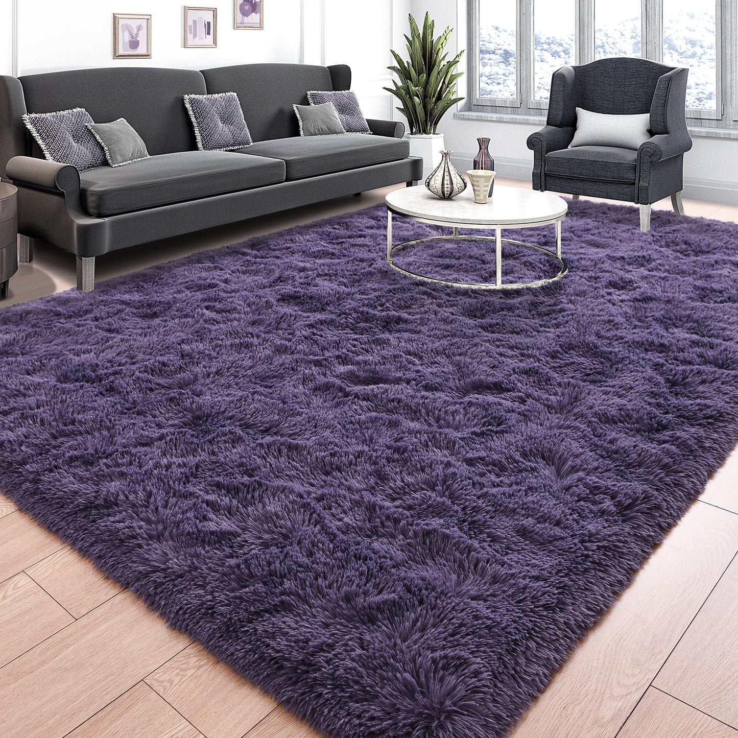 Area Rugs 9x12 for Living Room, Super Soft Fluffy Rugs for Bedroom | Modern Shaggy Rug Fuzzy Carpets for Kids, Plush Indoor Nursery Home Decor Rug with Non-Slip Bottom, Black