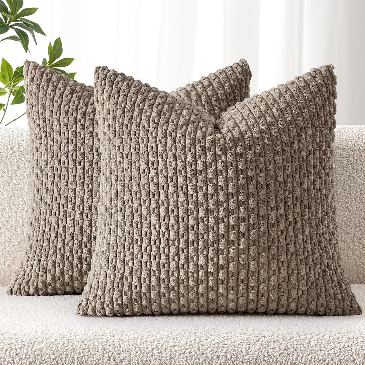 MIULEE Decorative Throw Pillow Covers 18x18 Sage Green Textured Corduroy | Pack of 2 Striped Pillow Covers Modern Farmhouse Home Decor for Couch Bed Sofa Living Room
