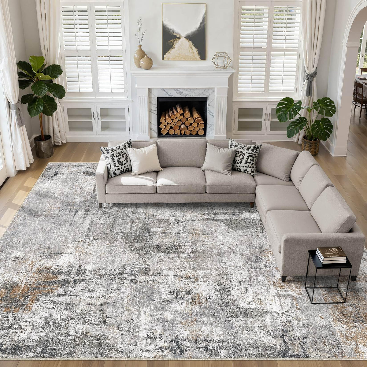 LOONGRUG Area Rug 5x7 Washable Neutral Modern Abstract Living Room Rugs | Soft Stain Resistant Non-Slip Indoor Carpet for Bedroom Nursery Playroom Dining Room Office Dorm Home