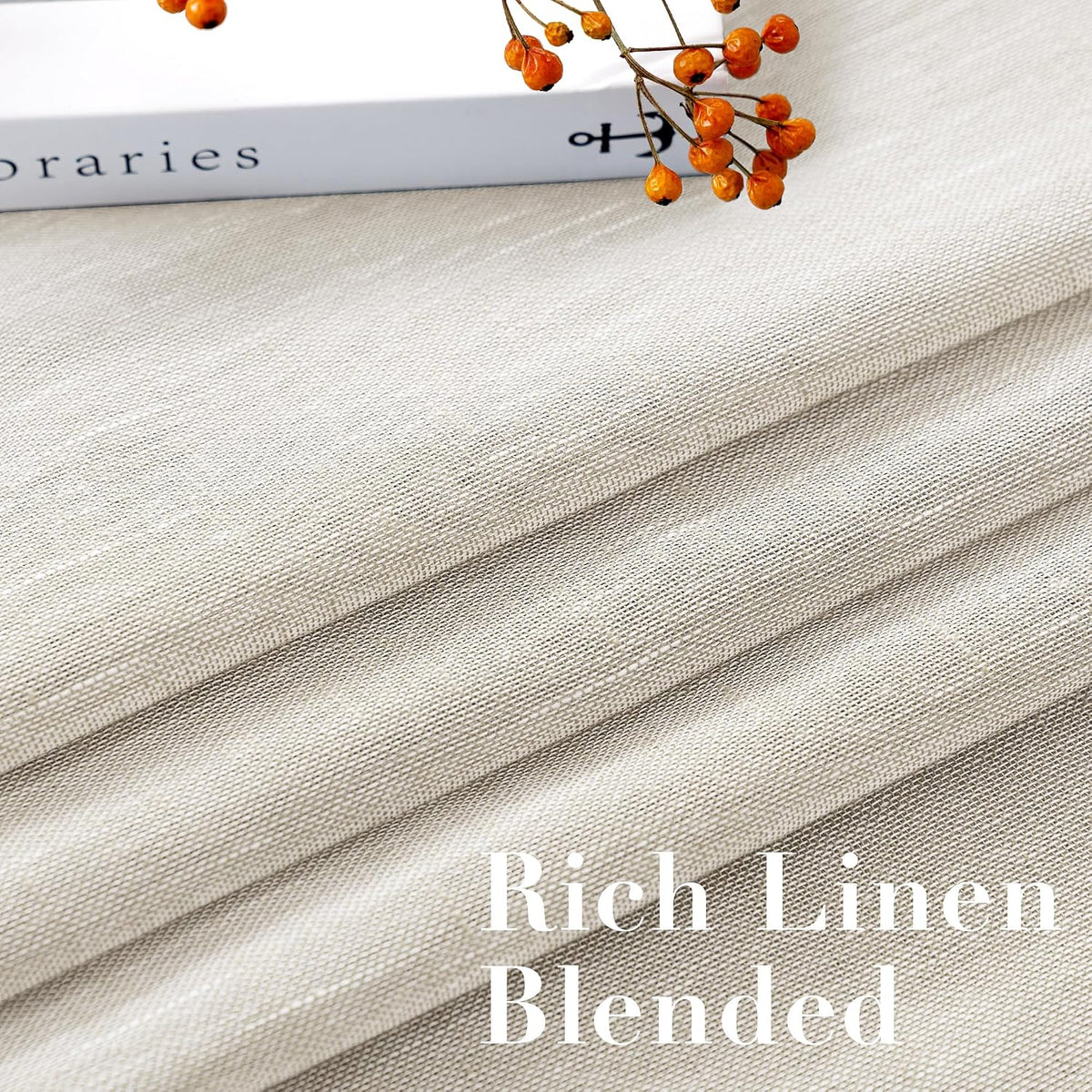 H.VERSAILTEX Natural Linen Sheer Curtains Flax Linen Blended Curtain Panels Living Room, Nickel Grommet Semitransparent Semi-Sheer Soft Privacy Drapes, Natural, 84 inches Long 2 Panels