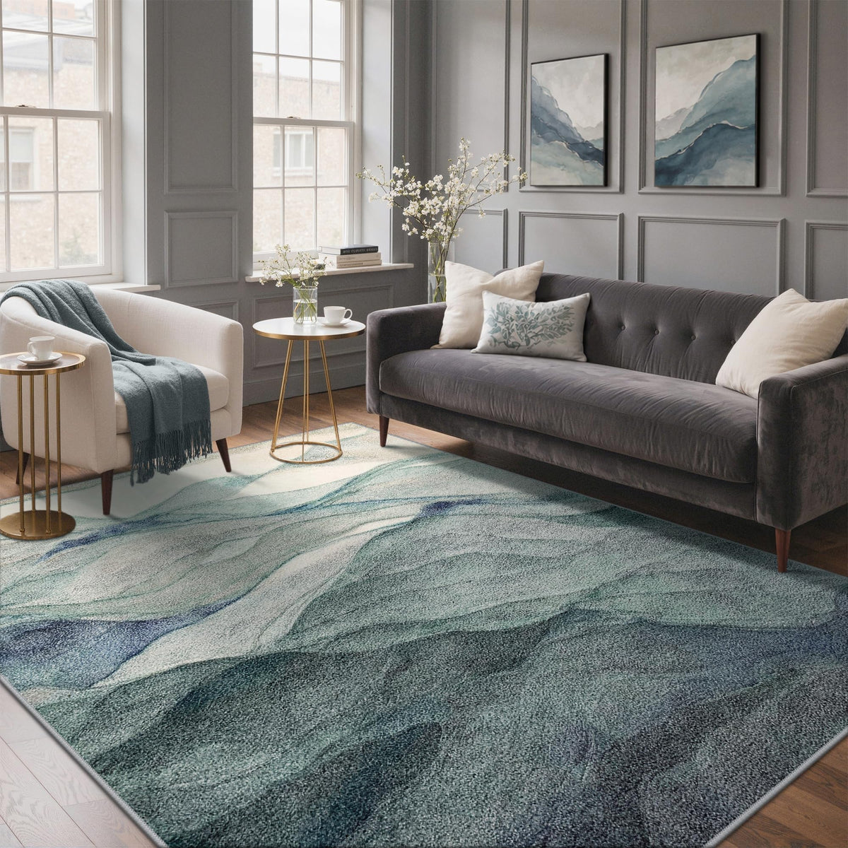 BEIMO 5x7 Green Abstract Area Rug, Washable Non-Slip for Bedroom | Soft Low-Pile Carpet, Lightweight and Easy to Vacuum, Sage Living Rooms, Dining Rooms, Bedrooms, and Home Offices