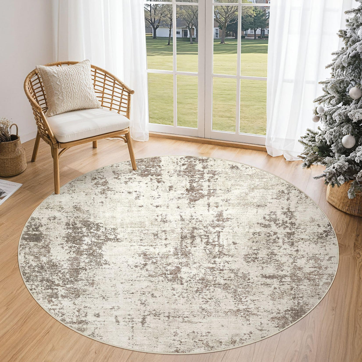 UERMEI 8x10 Area Rug Living Room Rugs - Washable Neutral Modern Abstract Soft Thin Large Rug Indoor Floor No Slip Rug Carpet for Bedroom Under Dining Table Home Office Decor - Brown Grey