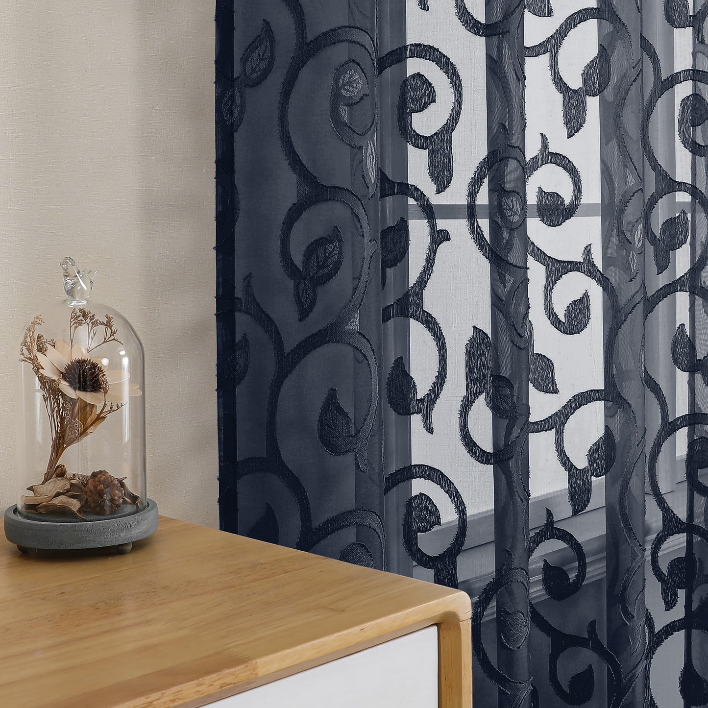 Furman Ivory Sheer Curtains 84 inches Long for Bedroom Living Room 2 Panels Set, Jacquard Clip Light Filtering Semi Sheer Curtain Rod Pocket Window Drapes, 2 Pcs Each 40 W 84 L