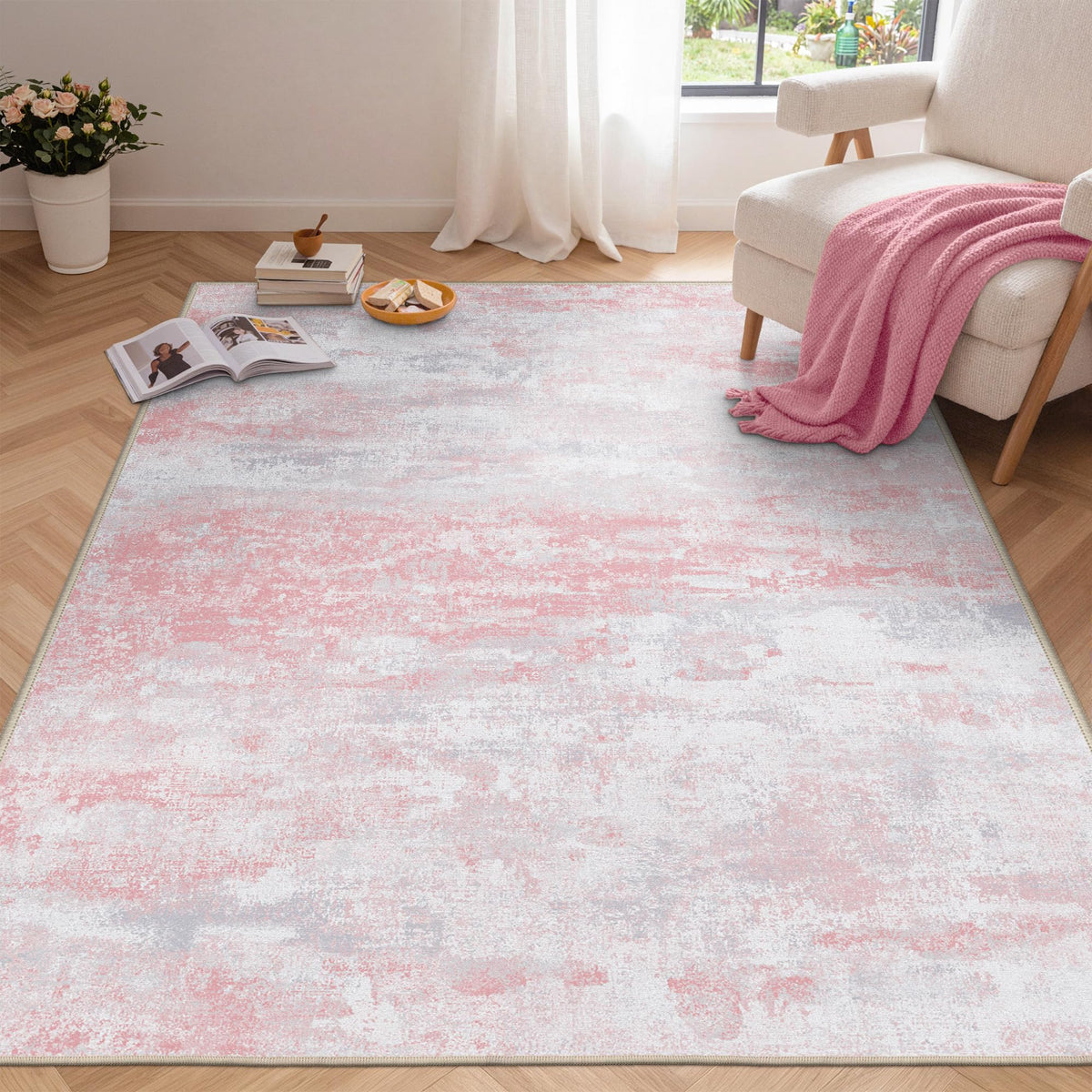 BEIMO 5x7 Green Abstract Area Rug, Washable Non-Slip for Bedroom | Soft Low-Pile Carpet, Lightweight and Easy to Vacuum, Sage Living Rooms, Dining Rooms, Bedrooms, and Home Offices