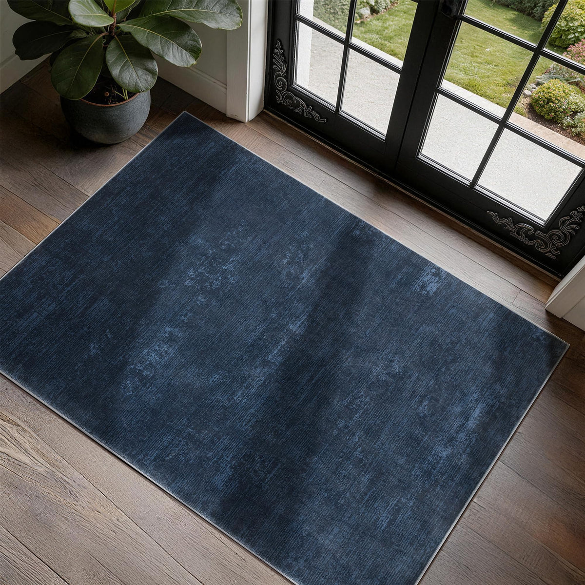 8x10 Washable Area Rug, Black Solid Area Rugs for Living Room & Bedroom | Stain-resistant & Non-slip backing,Low Pile Washable Large Carpet, Solid Vintage Style For High Traffic Areas(8x10,Black)