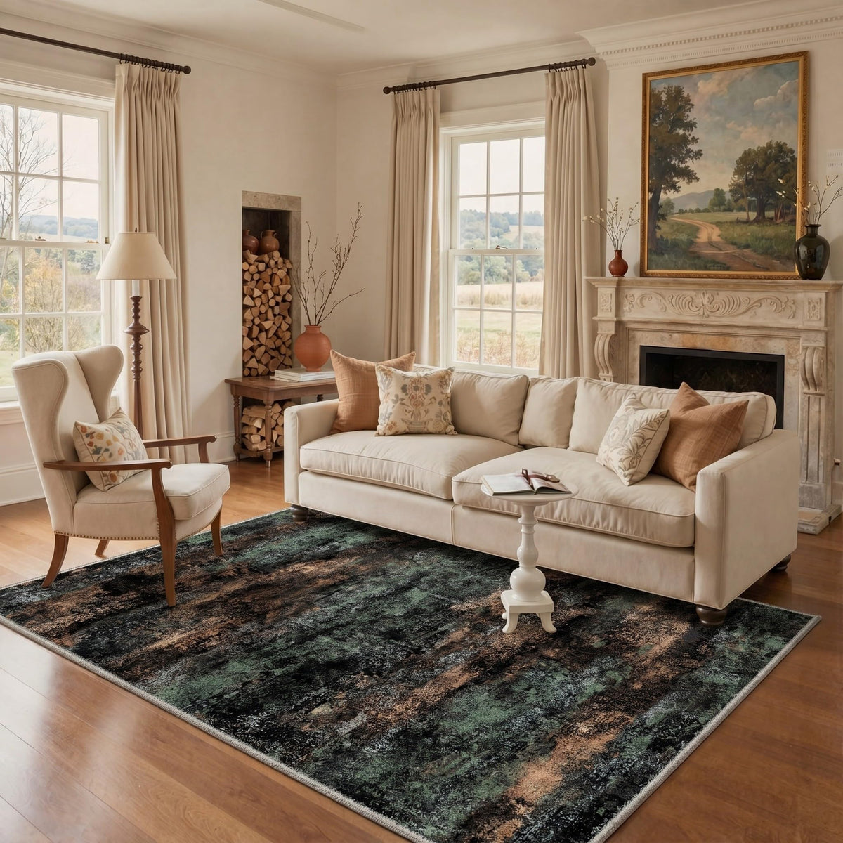 BEIMO 5x7 Green Abstract Area Rug, Washable Non-Slip for Bedroom | Soft Low-Pile Carpet, Lightweight and Easy to Vacuum, Sage Living Rooms, Dining Rooms, Bedrooms, and Home Offices