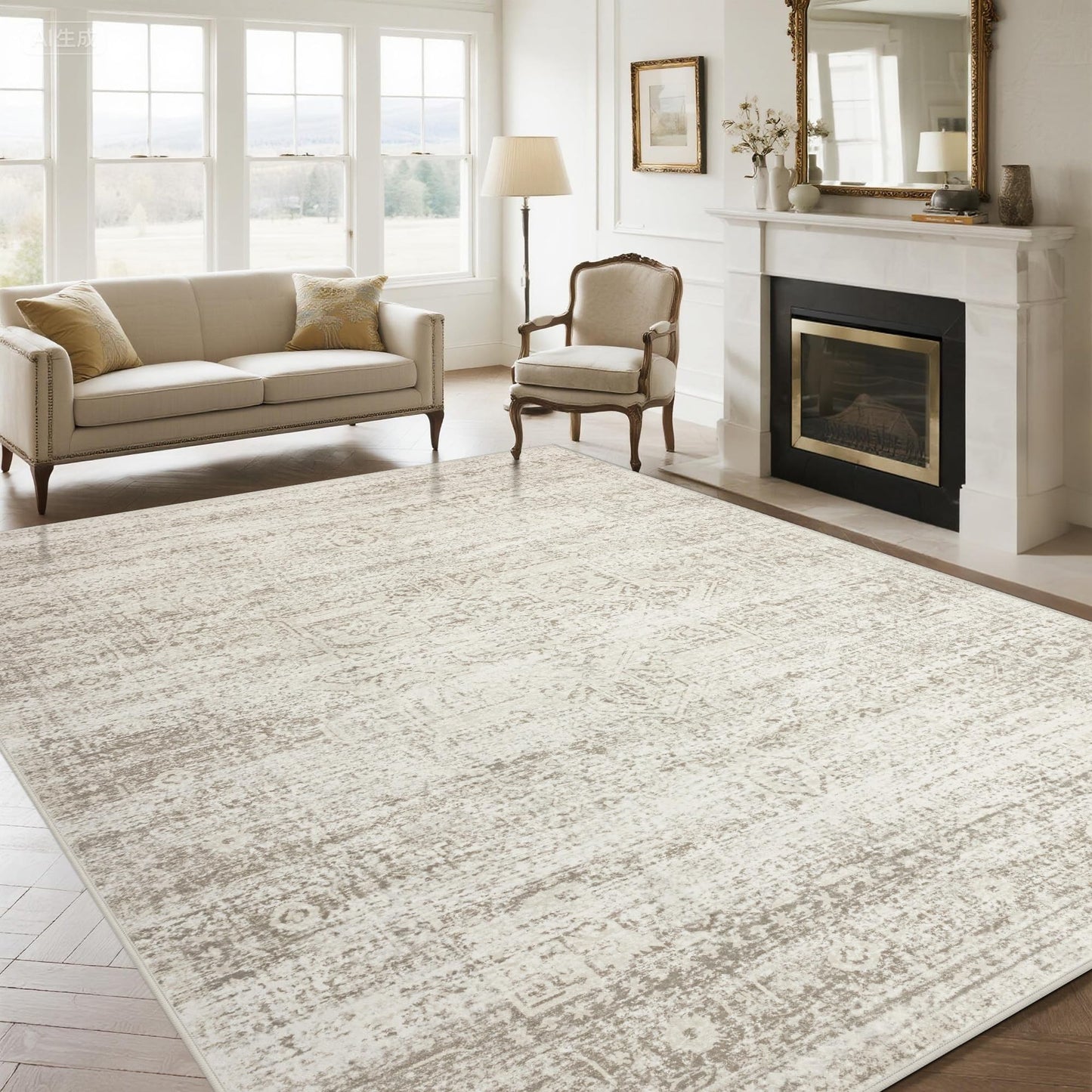 Washable Rugs 8x10 Area Rugs for Living Room,Bedroom,Dining Room Carpet | Ultra Soft Faux Wool,Kids & Pet Friendly,Machine Washable,Non-Slip & Non-Shedding,Large Vintage Low Pile Rug for Home Office