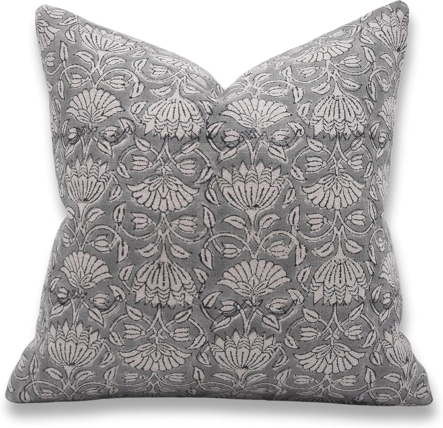 Set of 2 (16x16,22x22) Thick Linen Throw Block Print Pillowcase Cushion Covers with Invisible Zipper, Square Shape, Handmade Art, Home Décor for Sofa, Couch and Chair, Bedroom, All Season