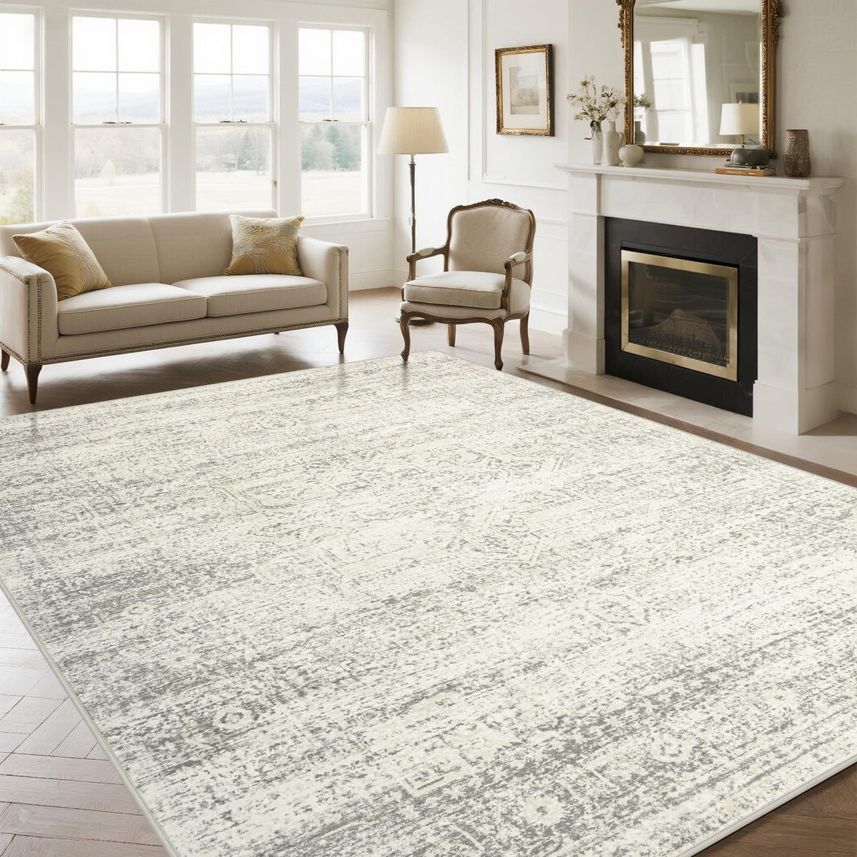 Washable Rugs 8x10 Area Rugs for Living Room,Bedroom,Dining Room Carpet | Ultra Soft Faux Wool,Kids & Pet Friendly,Machine Washable,Non-Slip & Non-Shedding,Large Vintage Low Pile Rug for Home Office