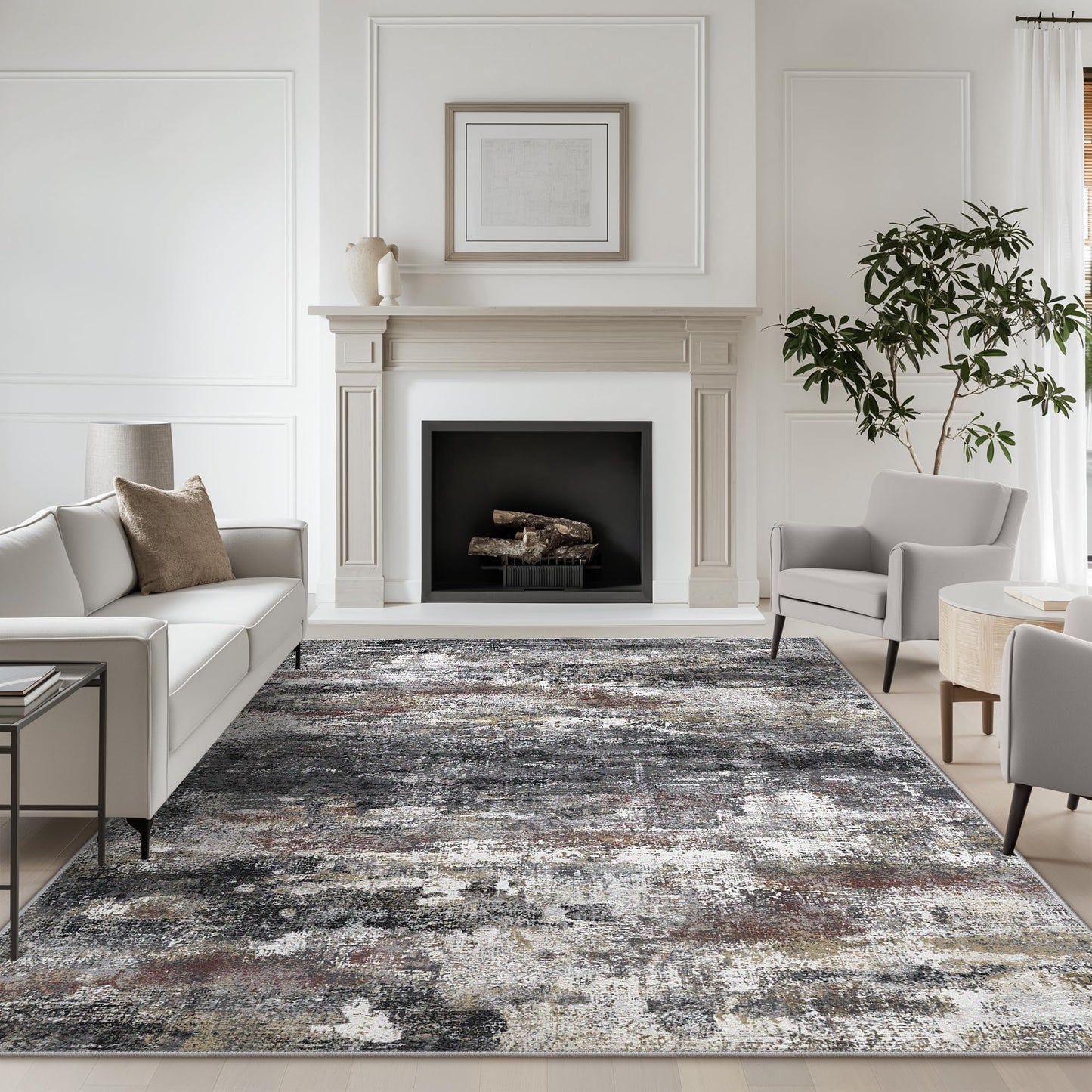 BEIMO 5x7 Green Abstract Area Rug, Washable Non-Slip for Bedroom | Soft Low-Pile Carpet, Lightweight and Easy to Vacuum, Sage Living Rooms, Dining Rooms, Bedrooms, and Home Offices