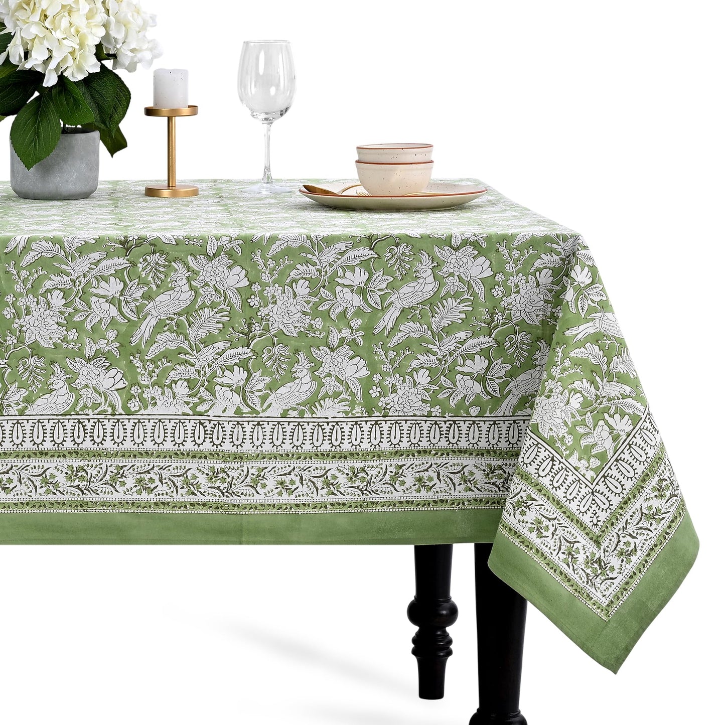 CPC Tablecloth 100% Cotton 70x108 Inch Indian Block Print Rectangle Table Cover, Blue Table Cloth for Weddings, Spring/Summer, Barbeque - Apatite Blue