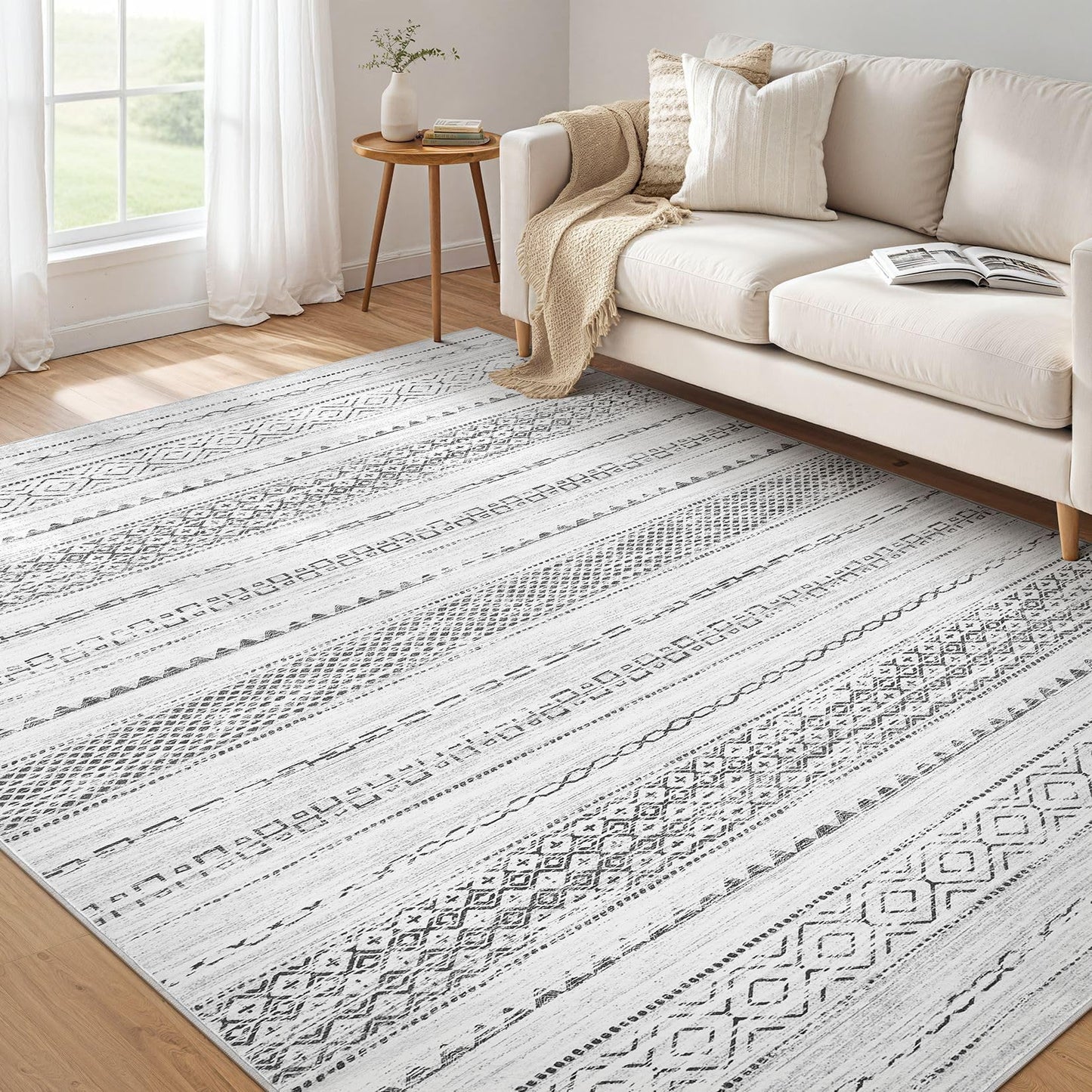 Nakagishi Boho 5x7 Area Rug Living Room Rugs Machine Washable Beige/Brown | Soft, Pet & Kid Friendly, Carpet for Living Room/Bedroom/Office/Kitchen/Nursery, Daily Home Decor Stain Resistant Moroccan