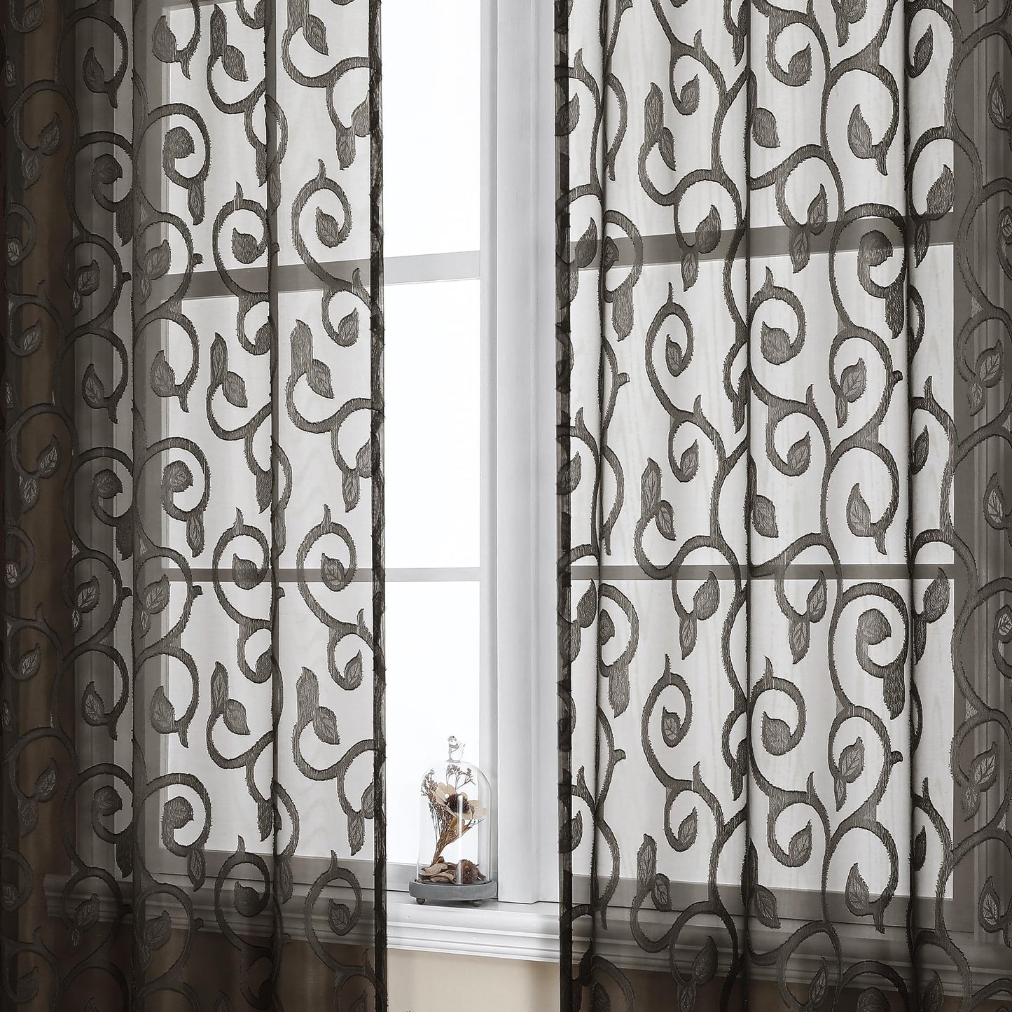 Furman Ivory Sheer Curtains 84 inches Long for Bedroom Living Room 2 Panels Set, Jacquard Clip Light Filtering Semi Sheer Curtain Rod Pocket Window Drapes, 2 Pcs Each 40 W 84 L