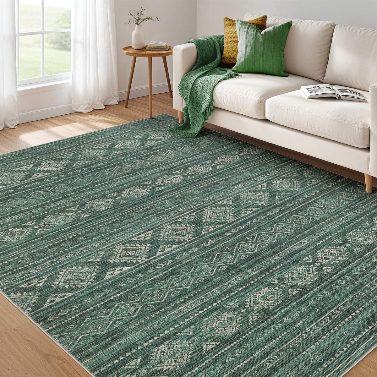 Nakagishi Boho 5x7 Area Rug Living Room Rugs Machine Washable Beige/Brown | Soft, Pet & Kid Friendly, Carpet for Living Room/Bedroom/Office/Kitchen/Nursery, Daily Home Decor Stain Resistant Moroccan