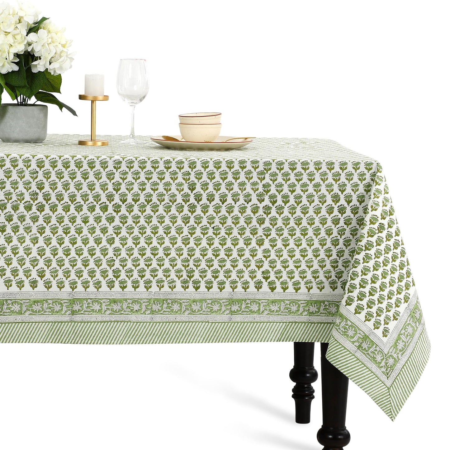CPC Tablecloth 100% Cotton 70x108 Inch Indian Block Print Rectangle Table Cover, Blue Table Cloth for Weddings, Spring/Summer, Barbeque - Apatite Blue