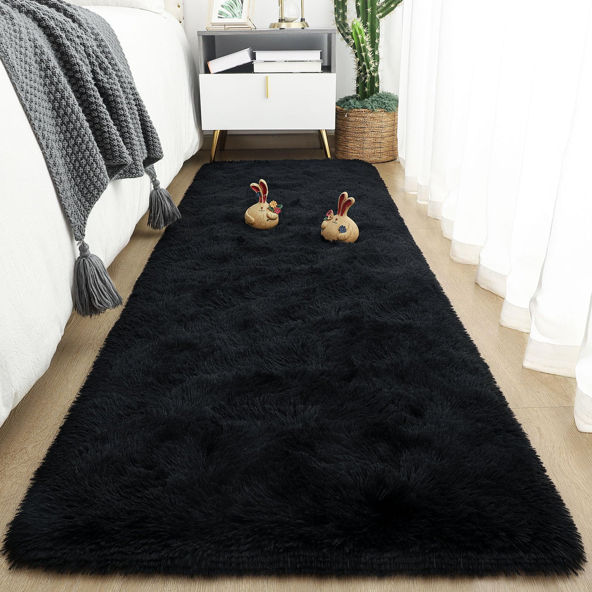 Area Rugs 9x12 for Living Room, Super Soft Fluffy Rugs for Bedroom | Modern Shaggy Rug Fuzzy Carpets for Kids, Plush Indoor Nursery Home Decor Rug with Non-Slip Bottom, Black
