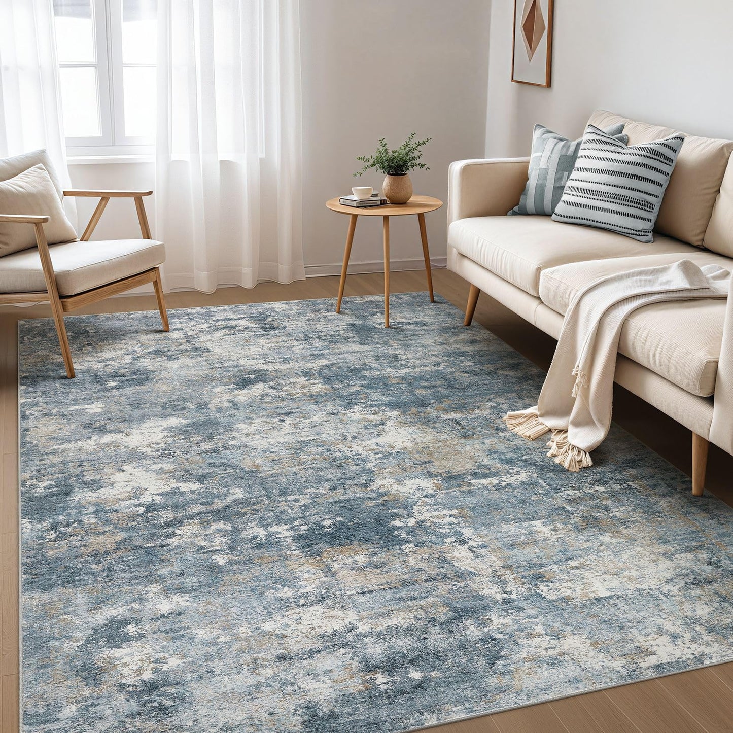 Nakagishi Boho 5x7 Area Rug Living Room Rugs Machine Washable Beige/Brown | Soft, Pet & Kid Friendly, Carpet for Living Room/Bedroom/Office/Kitchen/Nursery, Daily Home Decor Stain Resistant Moroccan