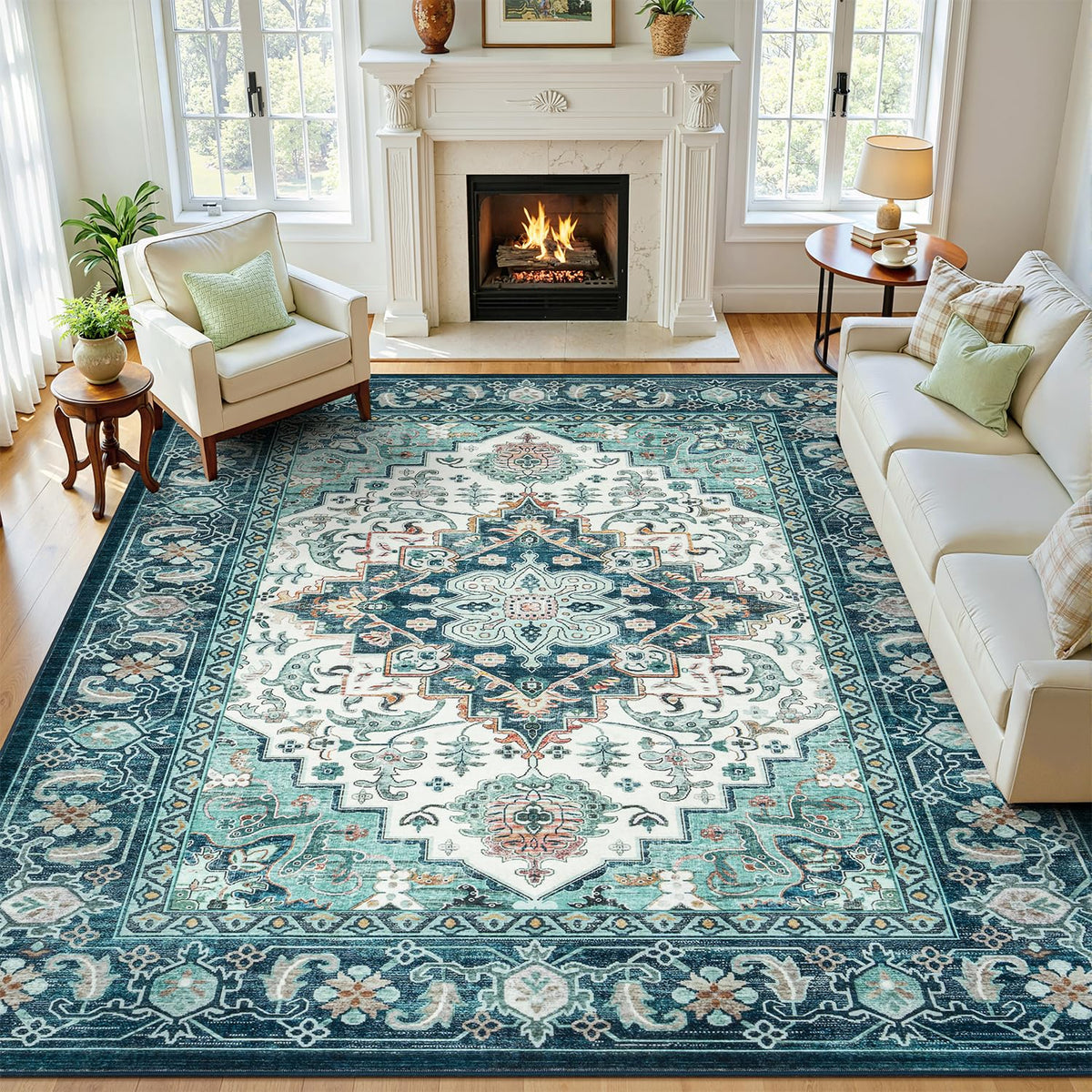 Lofus 5x7 Area Rugs for Living Room Bedroom, Soft Boho Carpet Floral Brown | High-Power Vacuuming, Non-Slip, Low Pile, Stain & Water Repellent, Soft, Skin-Friendly, for Kitchen Entryway Office