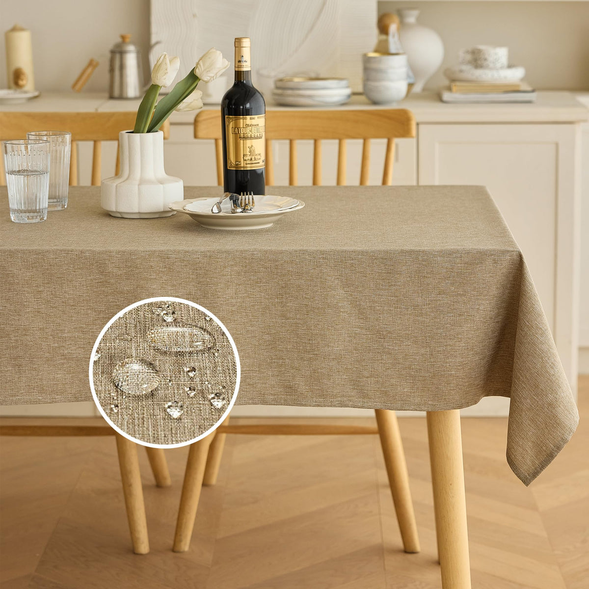 Decorelia Faux Linen Round Tablecloths 60 inch, Waterproof Decorative Washable Texture Rustic Circle Table Cloth Cover for Dining Kitchen Party Farmhouse Outdoor(Round (2-4 Seats),Sage Green)