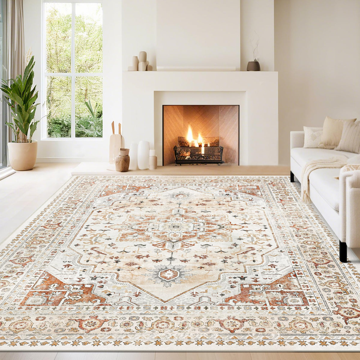 Washable Rugs 8x10 Area Rugs for Living Room,Bedroom,Dining Room Carpet | Ultra Soft Faux Wool,Kids & Pet Friendly,Machine Washable,Non-Slip & Non-Shedding,Large Vintage Low Pile Rug for Home Office