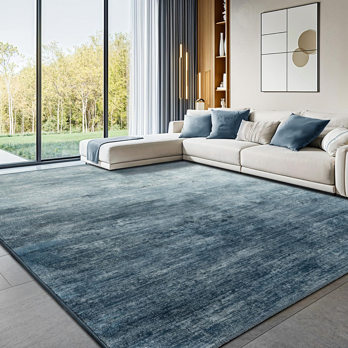 8x10 Washable Area Rug, Black Solid Area Rugs for Living Room & Bedroom | Stain-resistant & Non-slip backing,Low Pile Washable Large Carpet, Solid Vintage Style For High Traffic Areas(8x10,Black)