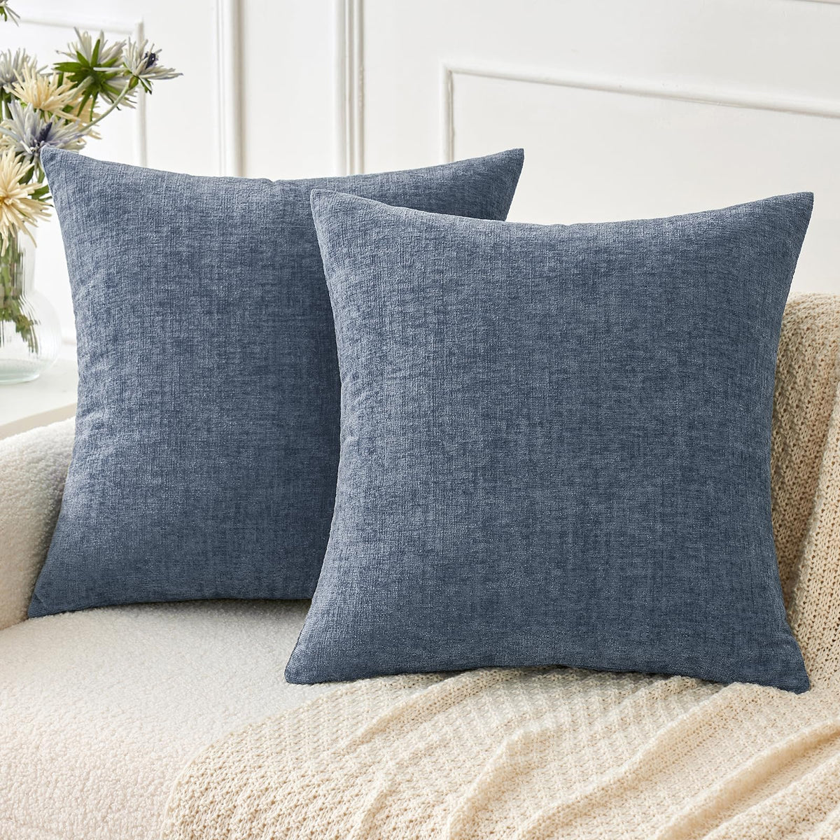 MIULEE Soft Chenille Fall Throw Pillow Covers Burnt Orange 18x18 Pack of 2 | Modern Fall Home Decor, Classic Decorative Pillows, Solid Dyed Cases, Boho Couch Cushion Covers for Sofa Bed Living Room