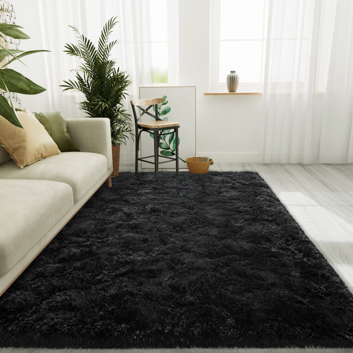 LOCHAS Area Rugs Fluffy Living Room Carpets for Kids Bedroom 6x9, Cream | Ultra Soft Indoor Modern Shaggy Rug for Dorm Nursery Boys Girls Home Decor