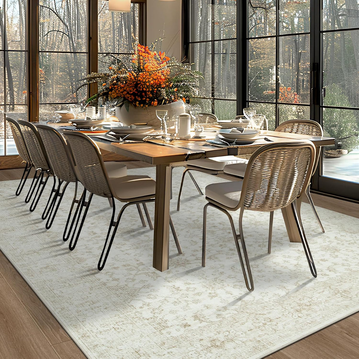 Tosuoka Area Rugs 9x12 Living Room Rug, Vintage Washable Rug Light Beige | Super Soft Bedroom Rug, Non-Slip Backing, Stain Resistant, Low-Pile, Large, Indoor Carpet for Dining Room Nursery Home Office
