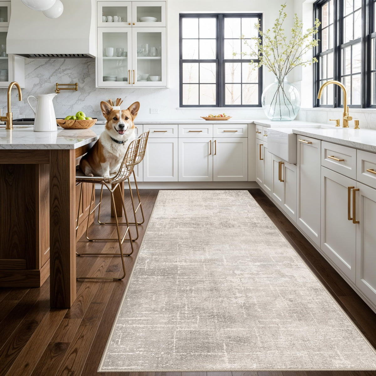 2x6 Hallway Washable Runner Rug : Vintage Soft Kitchen Laundry Runner with Non Slip Backing Farmhouse Entryway Living Room Floor Mat Stain Resistant Carpet for Bedroom Bathroom Distressed Beside Rug