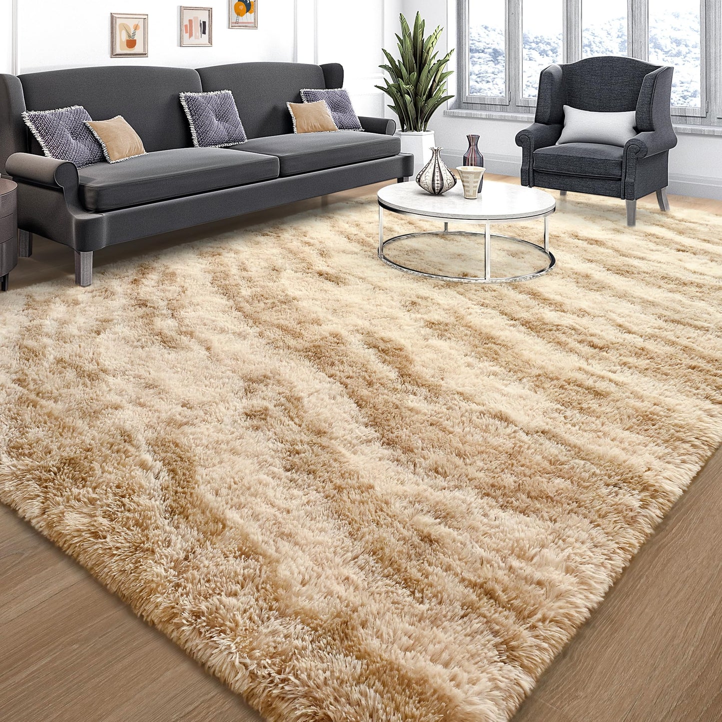 Area Rugs 9x12 for Living Room, Super Soft Fluffy Rugs for Bedroom | Modern Shaggy Rug Fuzzy Carpets for Kids, Plush Indoor Nursery Home Decor Rug with Non-Slip Bottom, Black