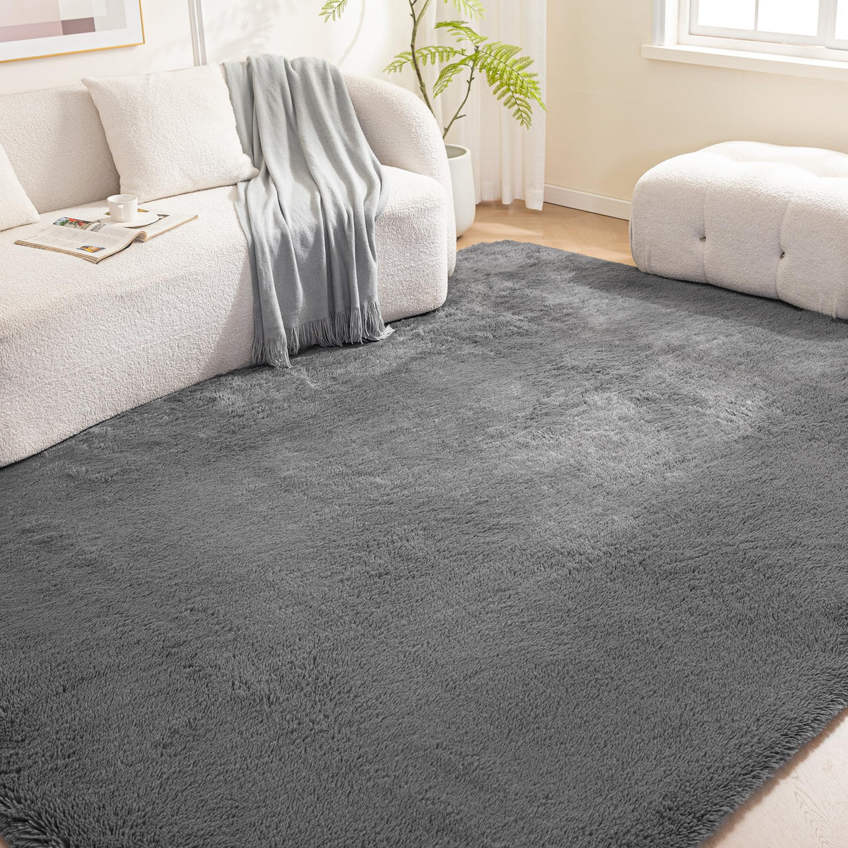 Amazon Basics Fluffy Washable Area Rug, Shaggy Carpet for Living Room, Bedroom, 4' W × 6' L, Pink