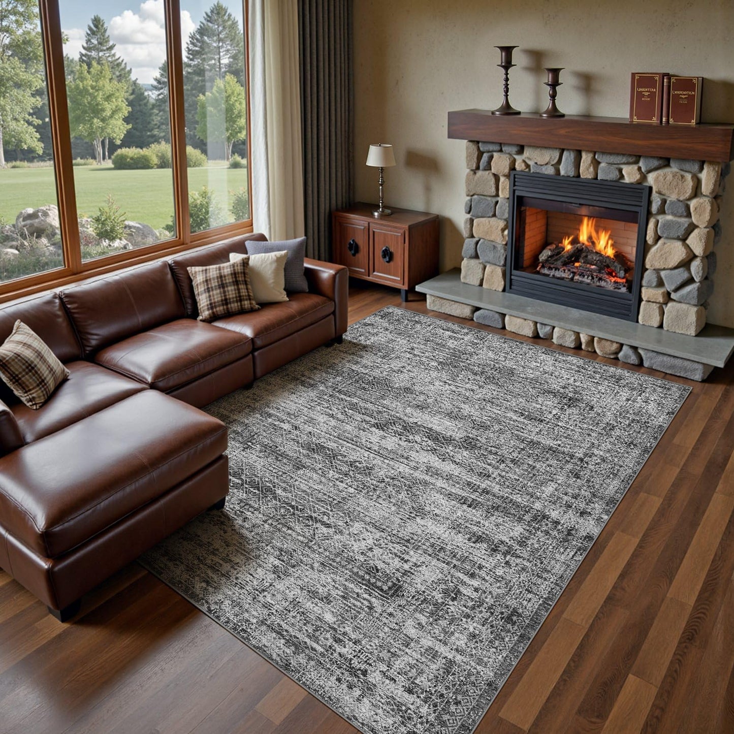 UERMEI 9x12 Area Rug Living Room Rugs - Washable Neutral Modern Abstract Soft Thin Large Rug Indoor Floor No Slip Rug Carpet for Bedroom Under Dining Table Home Office Decor - Brown Grey