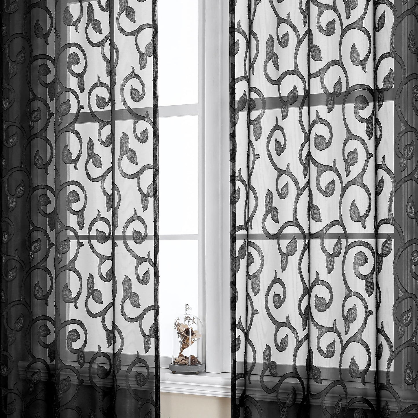 Furman Ivory Sheer Curtains 84 inches Long for Bedroom Living Room 2 Panels Set, Jacquard Clip Light Filtering Semi Sheer Curtain Rod Pocket Window Drapes, 2 Pcs Each 40 W 84 L