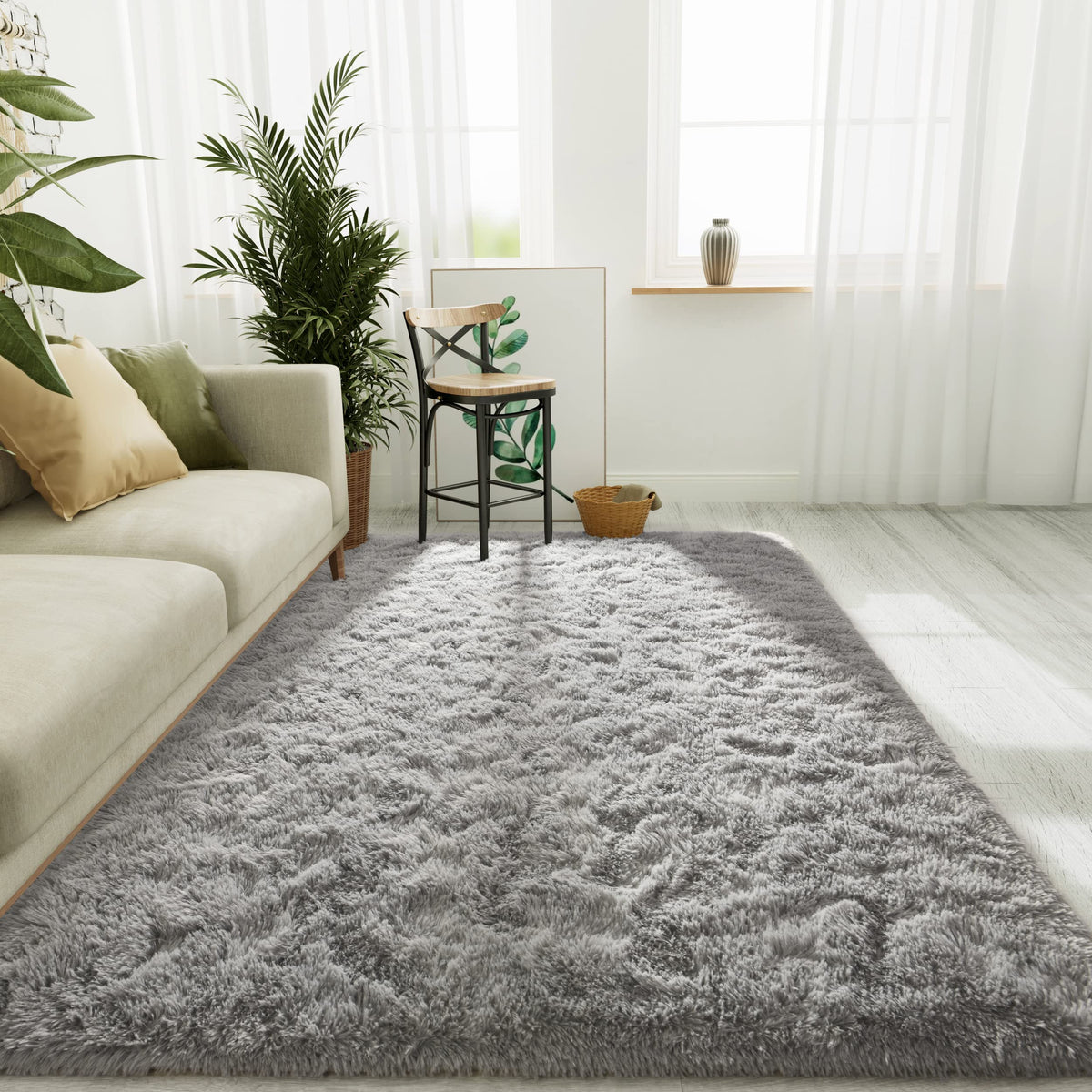 LOCHAS Area Rugs Fluffy Living Room Carpets for Kids Bedroom 6x9, Cream | Ultra Soft Indoor Modern Shaggy Rug for Dorm Nursery Boys Girls Home Decor