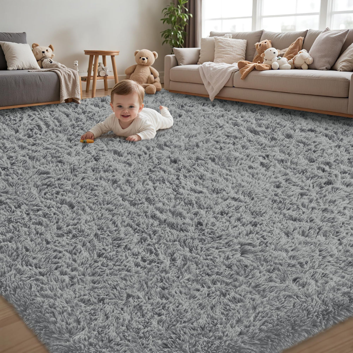 8x10 Area Rug for Living Room,Black Fluffy Shag Non-Slip Bedroom Rugs | Ultra Soft Large Fuzzy Plush Indoor Carpet，Washable Rugs for Bedroom Kids Nursery Office Dorm Modern Decor
