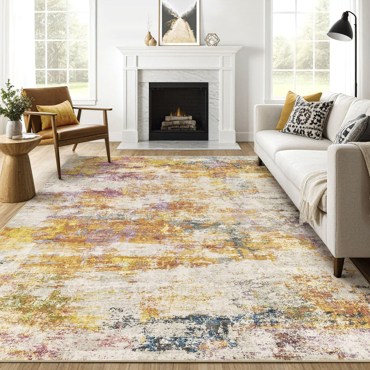 LOONGRUG Area Rug 5x7 Washable Neutral Modern Abstract Living Room Rugs | Soft Stain Resistant Non-Slip Indoor Carpet for Bedroom Nursery Playroom Dining Room Office Dorm Home