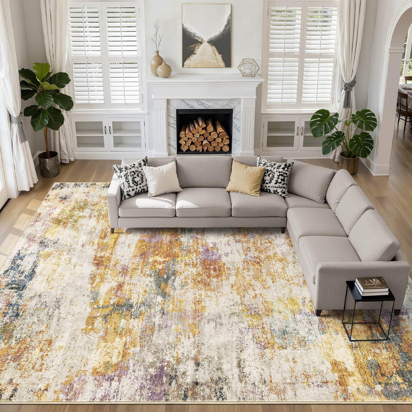 LOONGRUG Area Rug 5x7 Washable Neutral Modern Abstract Living Room Rugs | Soft Stain Resistant Non-Slip Indoor Carpet for Bedroom Nursery Playroom Dining Room Office Dorm Home