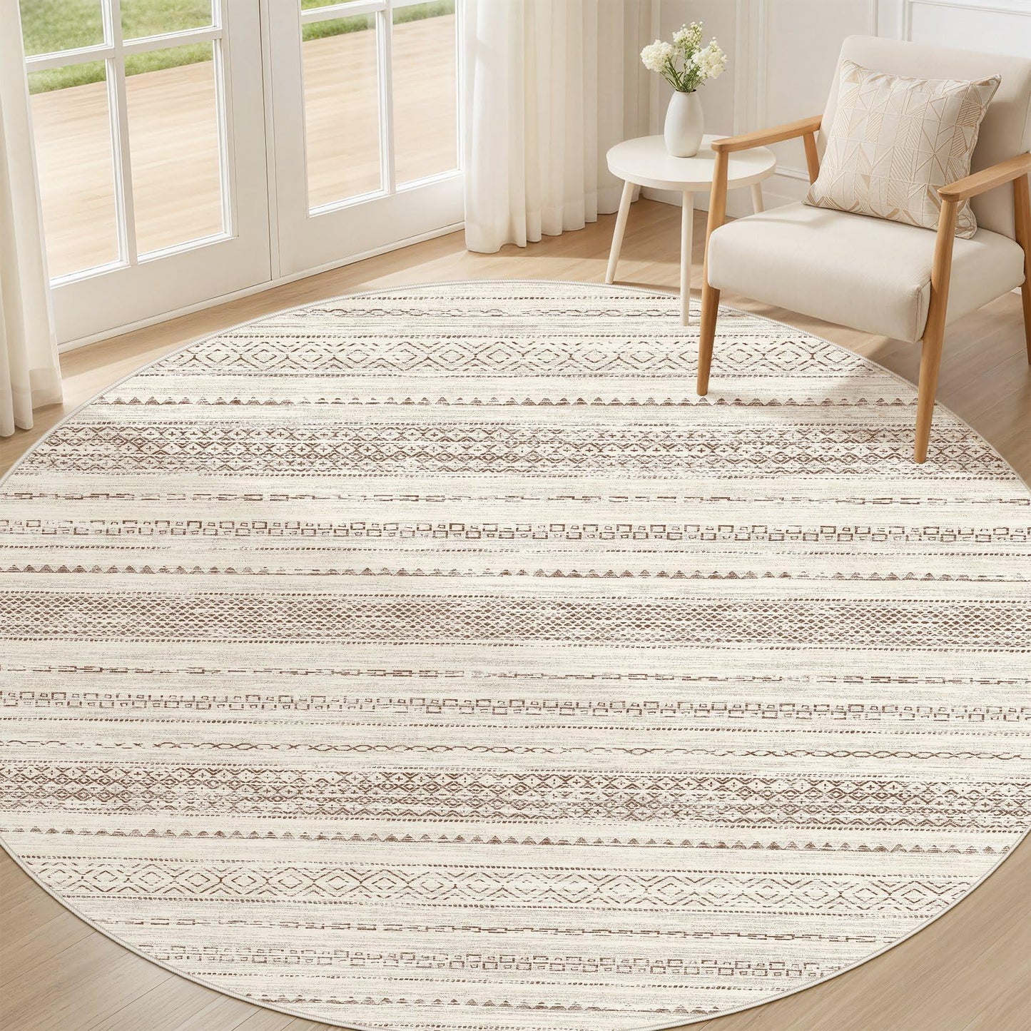 Nakagishi Boho 5x7 Area Rug Living Room Rugs Machine Washable Beige/Brown | Soft, Pet & Kid Friendly, Carpet for Living Room/Bedroom/Office/Kitchen/Nursery, Daily Home Decor Stain Resistant Moroccan