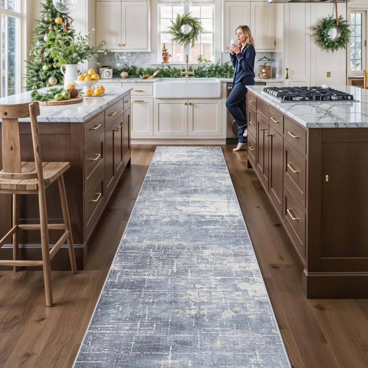 2x6 Hallway Washable Runner Rug : Vintage Soft Kitchen Laundry Runner with Non Slip Backing Farmhouse Entryway Living Room Floor Mat Stain Resistant Carpet for Bedroom Bathroom Distressed Beside Rug