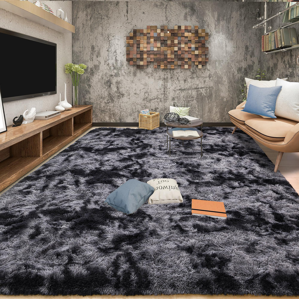 Area Rugs 9x12 for Living Room, Super Soft Fluffy Rugs for Bedroom | Modern Shaggy Rug Fuzzy Carpets for Kids, Plush Indoor Nursery Home Decor Rug with Non-Slip Bottom, Black