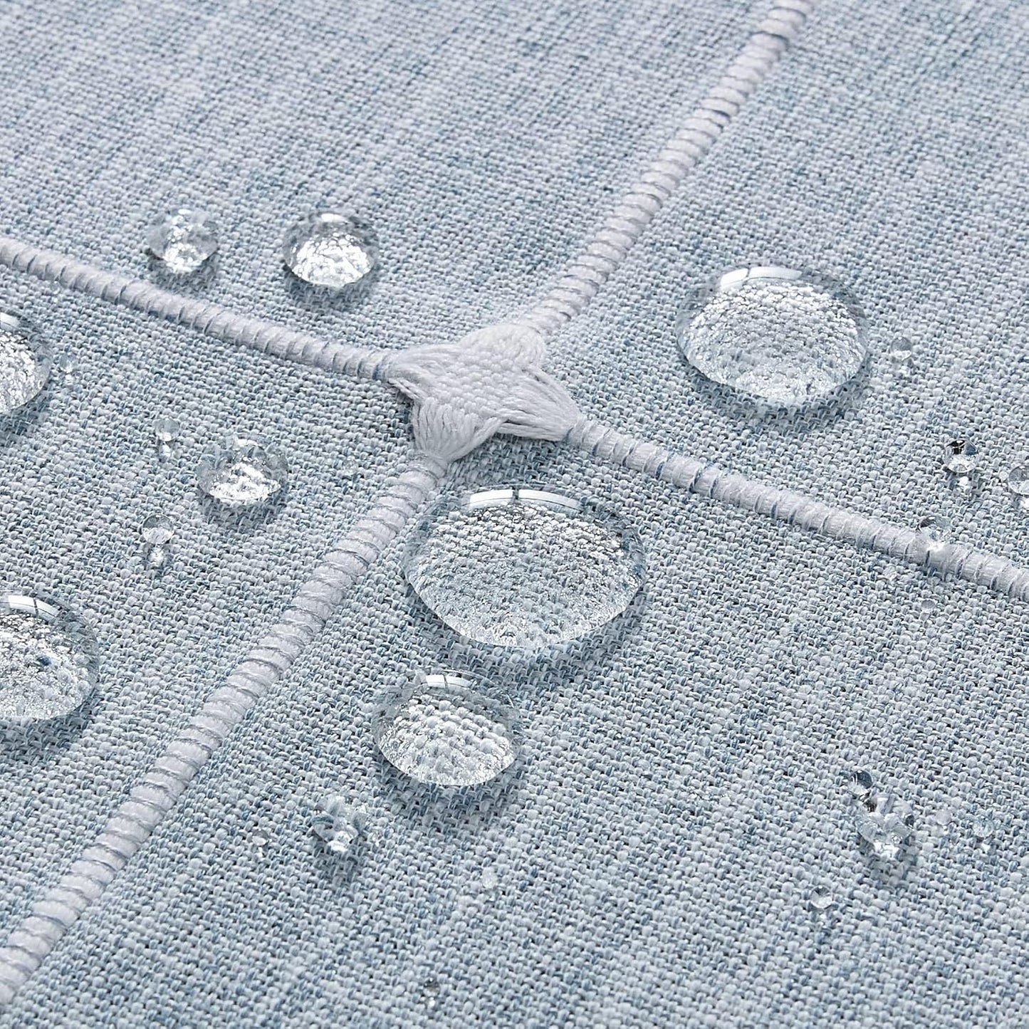 Grid Embroidered Rectangle Hemmed Tablecloths 60x120in, Blue | Heavy Weight Non-sheer Linen Fabric, Mitered Corner Finish, Water Resistant Farmhouse Table Cover, Boho Plaid Home Decor
