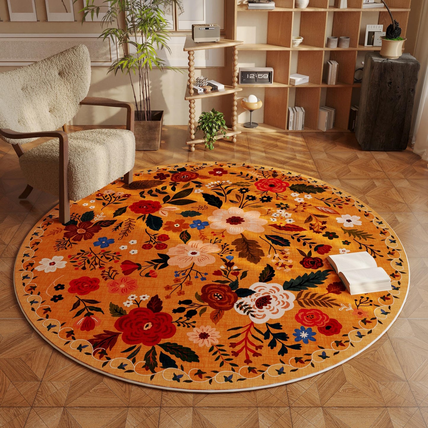 Rugcomf Living Room Rug 5x7 Rug Machine Washable Boho Area Rug Non Slip Floral Vintage Low Pile Large Rugs for Living Room, Bedroom, Farmhouse, Dining Room, Kids Playroom(Black)