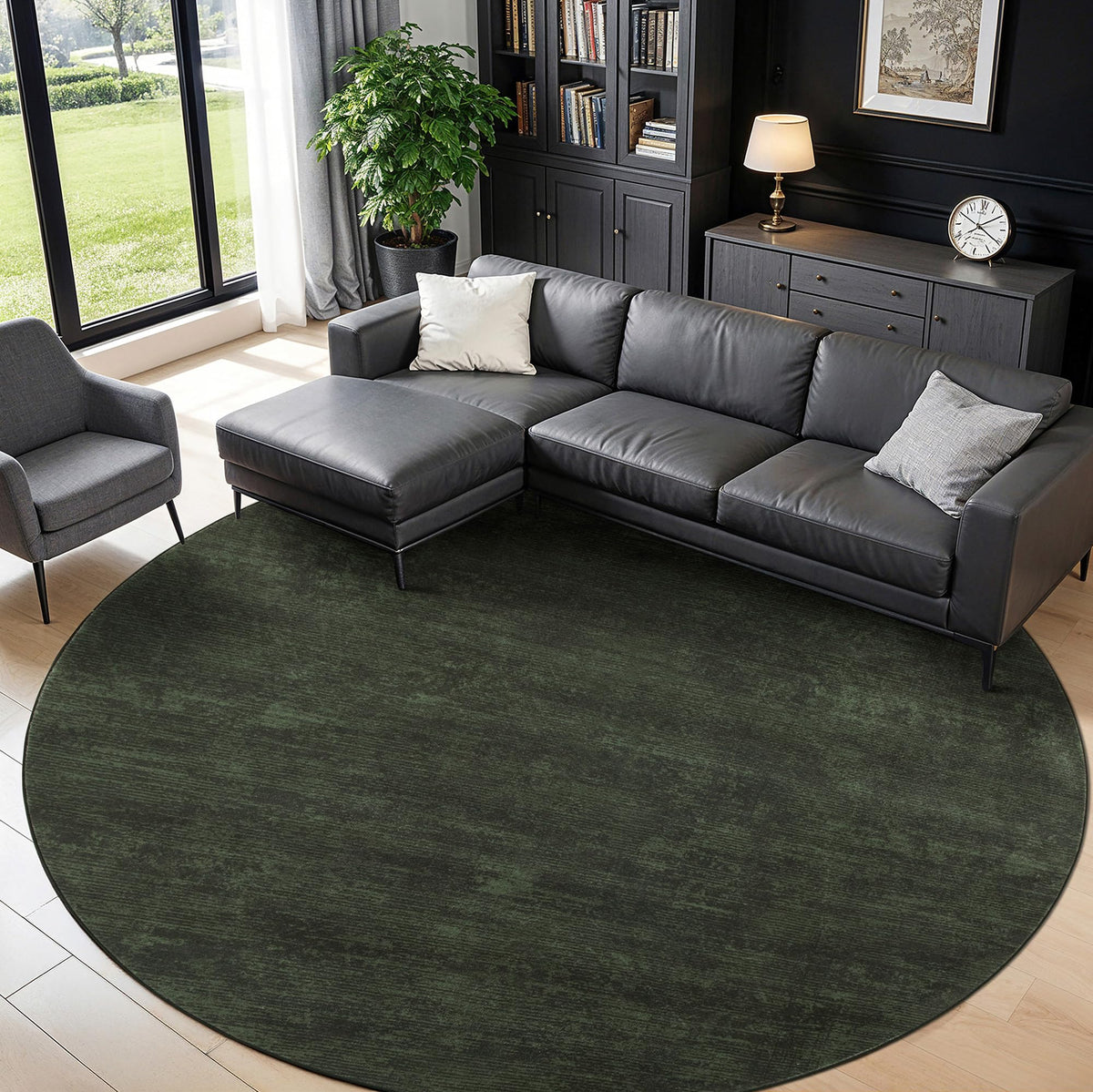 8x10 Washable Area Rug, Black Solid Area Rugs for Living Room & Bedroom | Stain-resistant & Non-slip backing,Low Pile Washable Large Carpet, Solid Vintage Style For High Traffic Areas(8x10,Black)