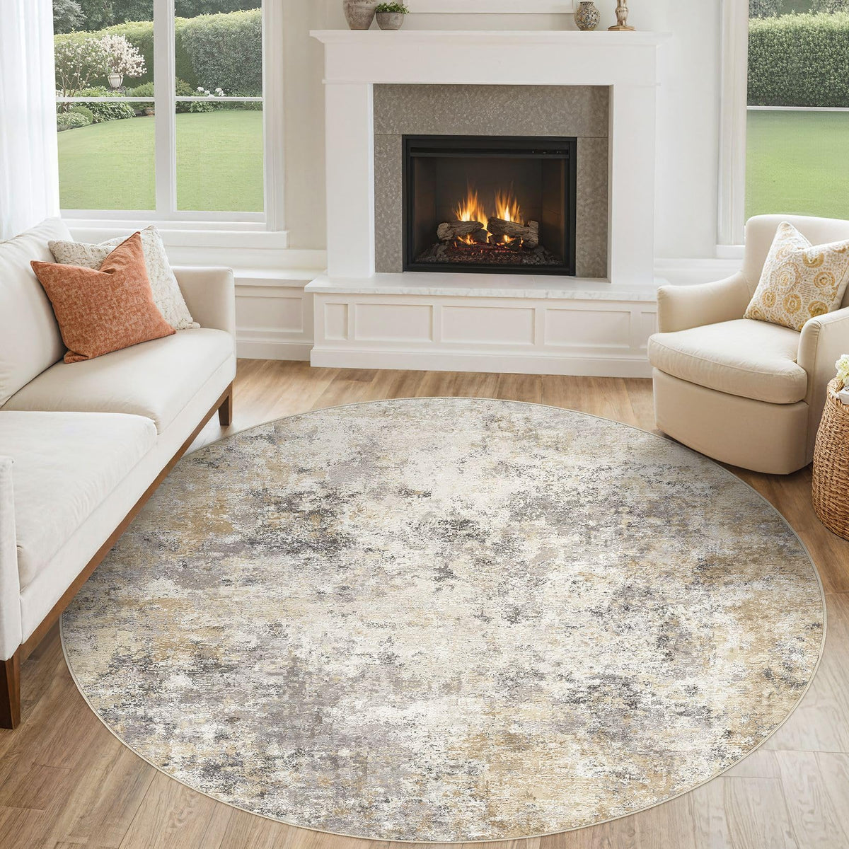 UERMEI 9x12 Area Rug Living Room Rugs - Washable Neutral Modern Abstract Soft Thin Large Rug Indoor Floor No Slip Rug Carpet for Bedroom Under Dining Table Home Office Decor - Brown Grey