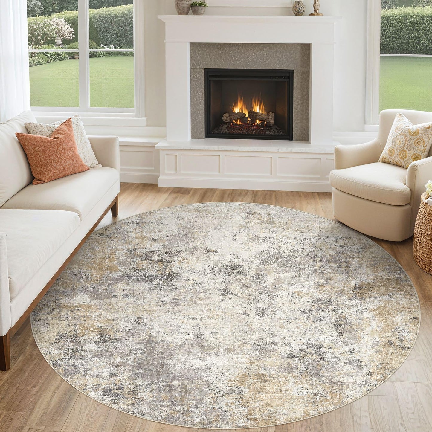 UERMEI 8x10 Area Rug Living Room Rugs - Washable Neutral Modern Abstract Soft Thin Large Rug Indoor Floor No Slip Rug Carpet for Bedroom Under Dining Table Home Office Decor - Brown Grey