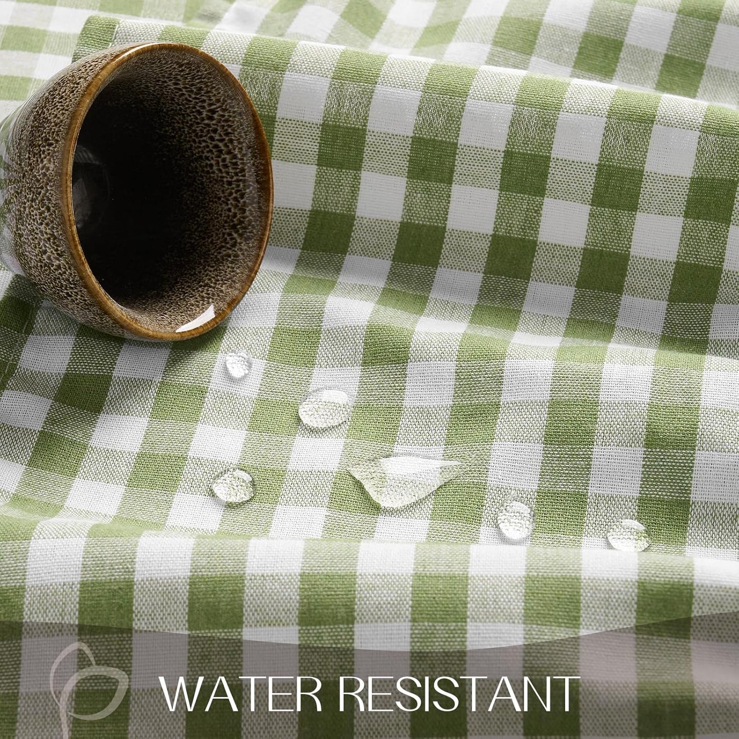 Romanstile Gingham Ruffled Tablecloth Rectangle, 60 x 84 Inch, Sage Green | Waterproof Checkered Table Cloth, Polyester-cotton, Farmhouse Plaid Table Cover for Outdoor, Picnic, Camping, Party