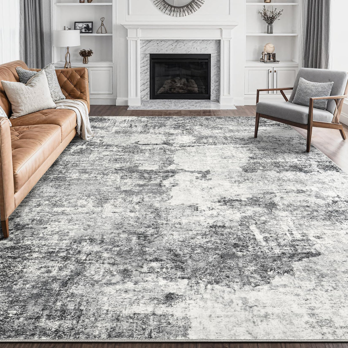 DMOYEST 8x10 Area Rug for Living Room Washable Abstract Indoor Carpet | Neutral Modern Low Pile Rugs Kid & Pet Friendly Large Soft Thin Carpet for Bedroom Dining Room - Grey Blue