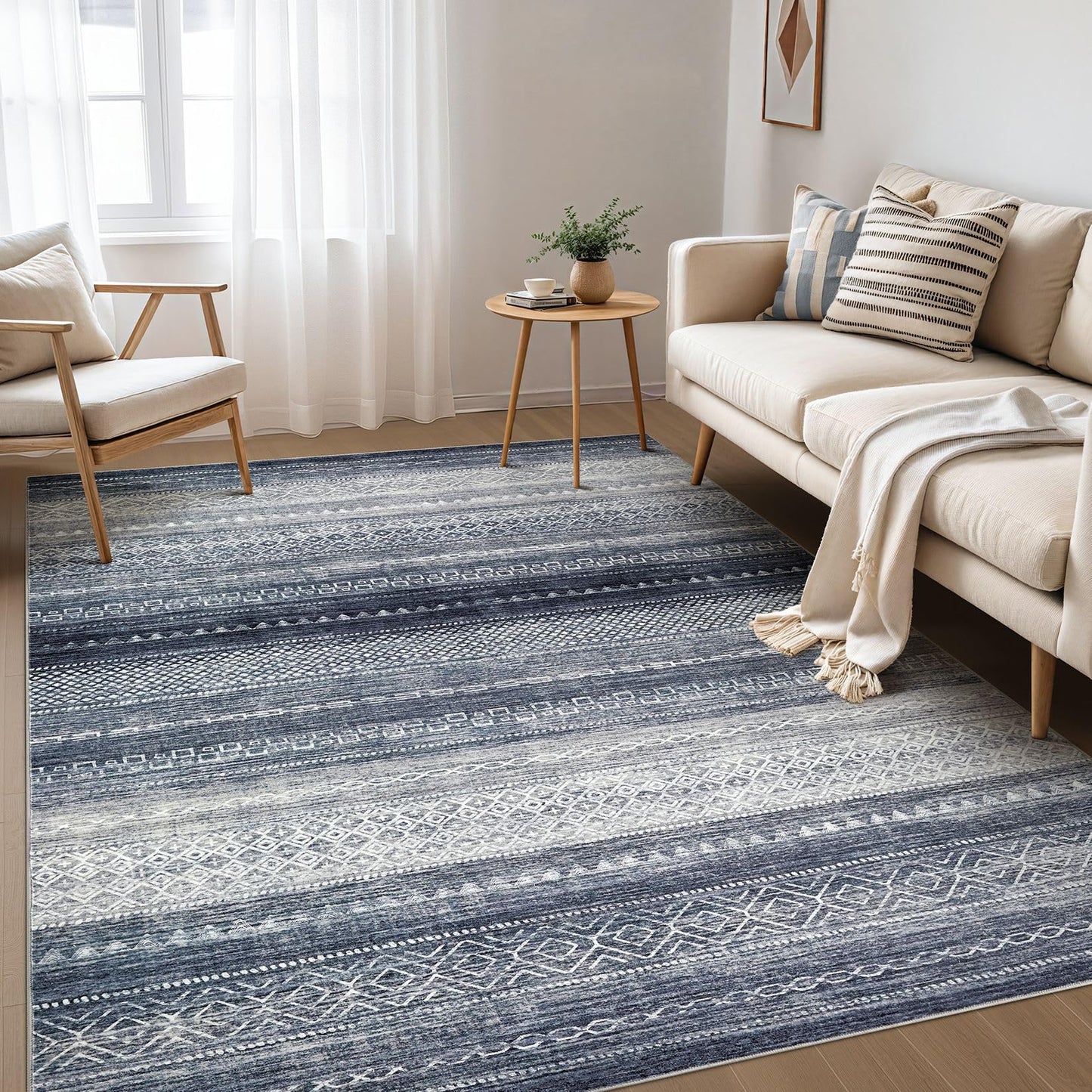 Nakagishi Boho 5x7 Area Rug Living Room Rugs Machine Washable Beige/Brown | Soft, Pet & Kid Friendly, Carpet for Living Room/Bedroom/Office/Kitchen/Nursery, Daily Home Decor Stain Resistant Moroccan