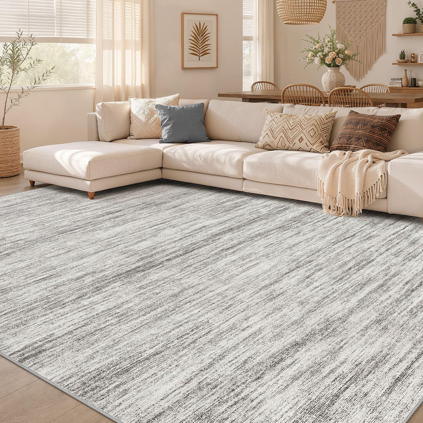 Nakagishi Boho 5x7 Area Rug Living Room Rugs Machine Washable Beige/Brown | Soft, Pet & Kid Friendly, Carpet for Living Room/Bedroom/Office/Kitchen/Nursery, Daily Home Decor Stain Resistant Moroccan