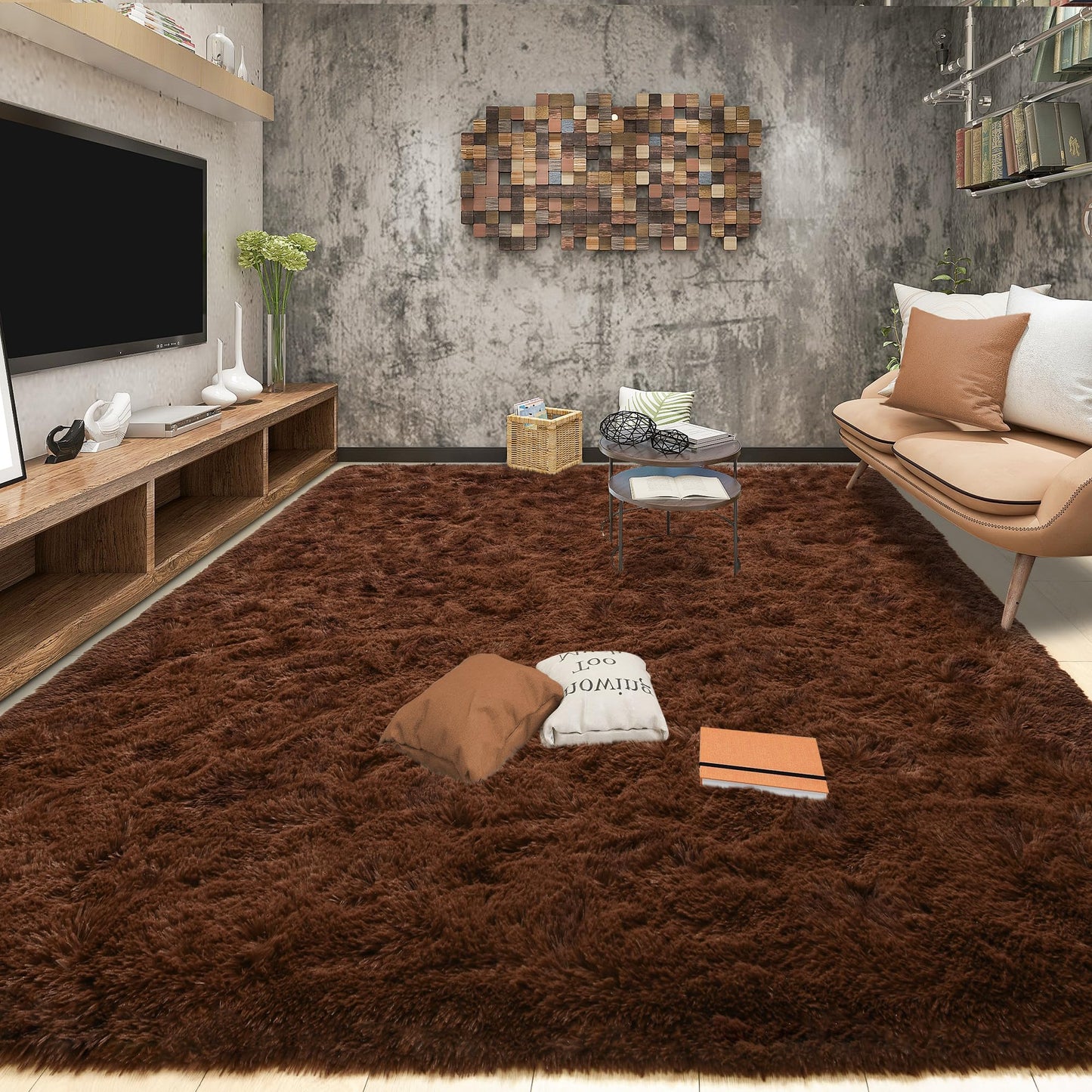 Area Rugs 9x12 for Living Room, Super Soft Fluffy Rugs for Bedroom | Modern Shaggy Rug Fuzzy Carpets for Kids, Plush Indoor Nursery Home Decor Rug with Non-Slip Bottom, Black